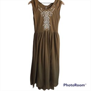 Free People brown embroidered midi dress size XS